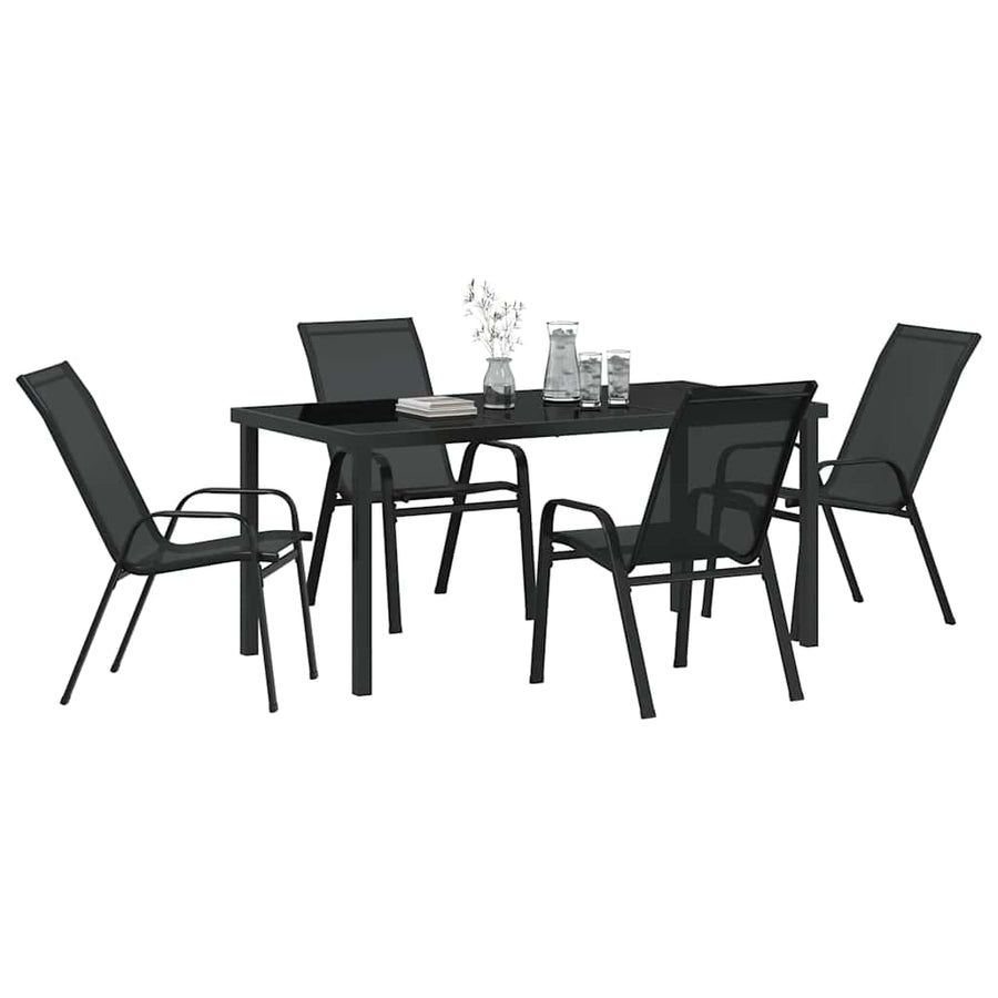 Garden Dining Set 5 pcs Black Powder-coated Steel