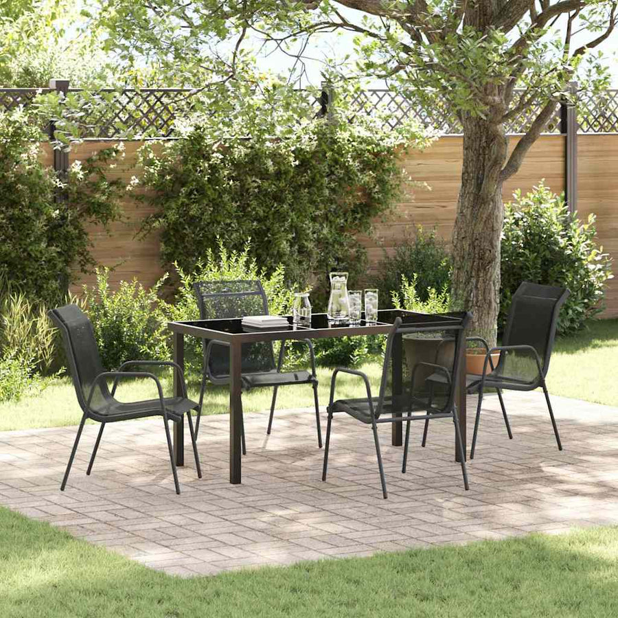 Garden Dining Set 5 pcs Black Powder-Coated Steel