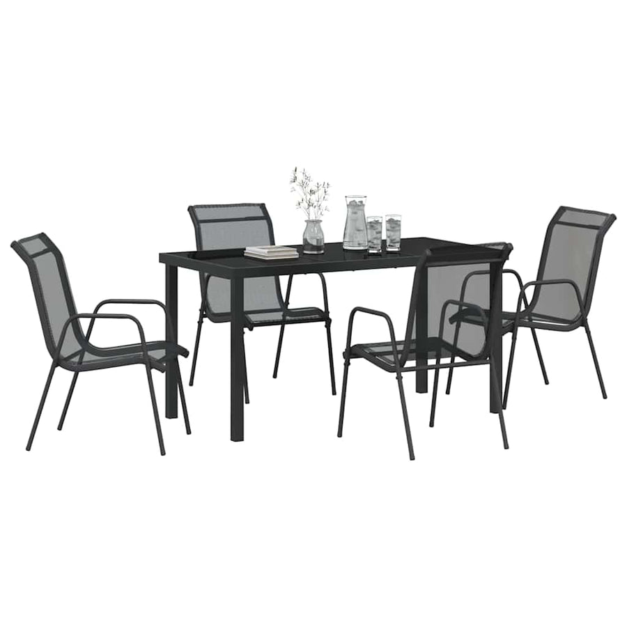 Garden Dining Set 5 pcs Black Powder-Coated Steel