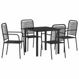Garden Dining Set 5 pcs Black Powder-Coated Steel - Front View