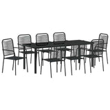 Garden Dining Set 9 pcs Black Powder-Coated Steel - Front View