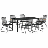 Garden Dining Set 7 pcs Black Powder-Coated Steel - Front View
