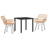 Garden Dining Set 3 pcs Brown Powder-Coated Steel - Front View