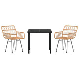 Garden Dining Set 3 pcs Brown Powder-Coated Steel - Close-Up Angle