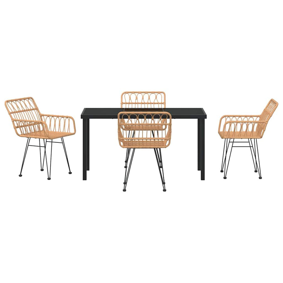 Garden Dining Set 5 pcs Brown Powder-Coated Steel