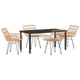 Garden Dining Set 5 pcs Brown Powder-Coated Steel - Front View