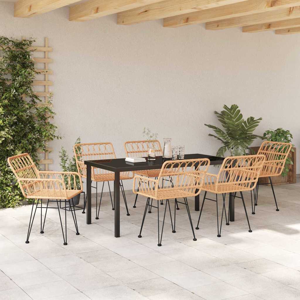 Garden Dining Set 7 pcs Brown Powder-Coated Steel