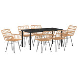 Garden Dining Set 7 pcs Brown Powder-Coated Steel - Front View