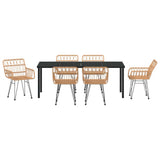 Garden Dining Set 7 pcs Brown Powder-Coated Steel
