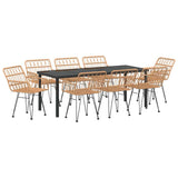 Garden Dining Set 9 pcs Brown Powder-Coated Steel - Front View