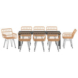 Garden Dining Set 9 pcs Brown Powder-Coated Steel