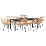 Garden Dining Set 9 pcs Brown Powder-Coated Steel - Side View