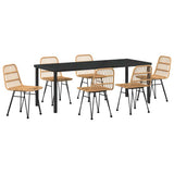 Garden Dining Set 7 pcs Brown Powder-Coated Steel - Front View