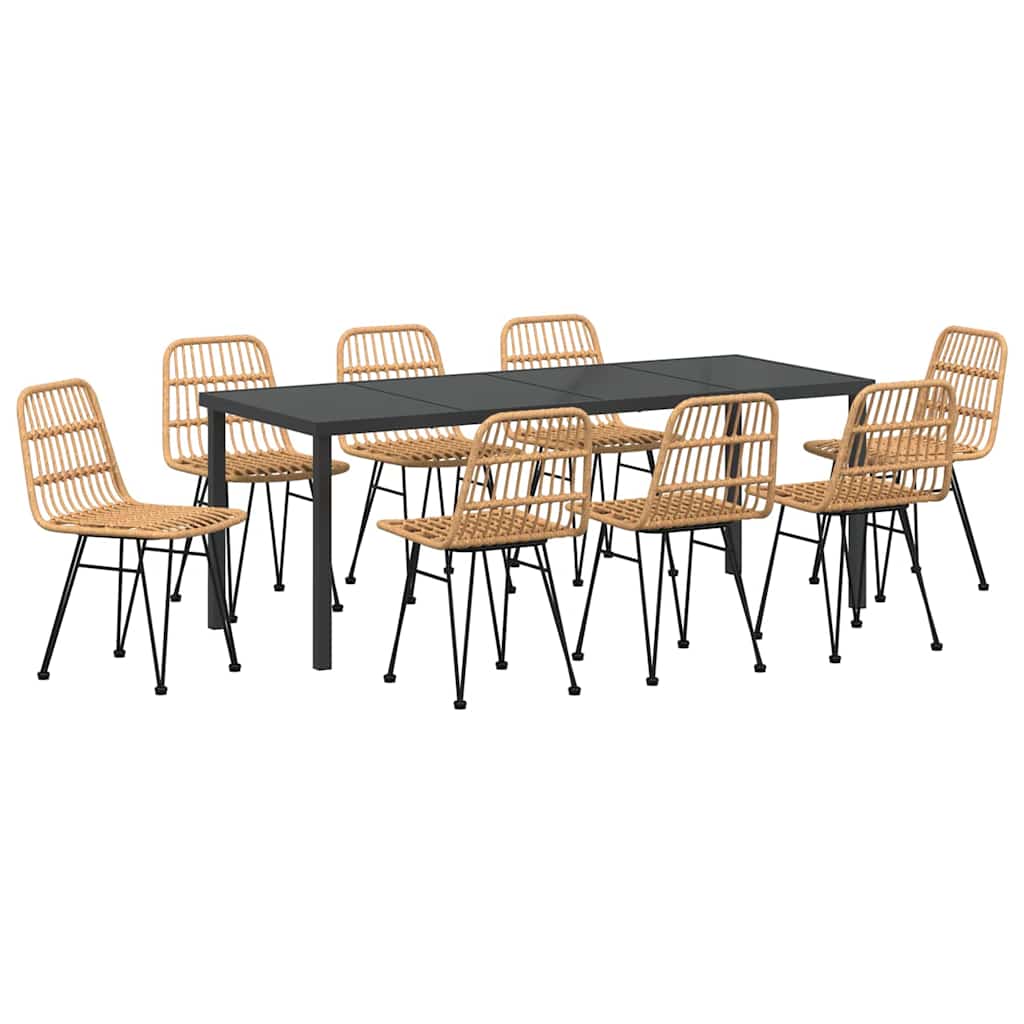 Garden Dining Set 9 pcs Brown Powder-Coated Steel