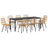 Garden Dining Set 9 pcs Brown Powder-Coated Steel