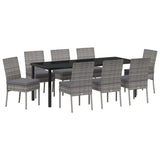 Garden Dining Set 9 pcs Grey Powder-Coated Steel - Front View