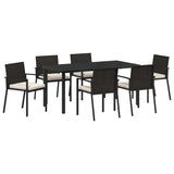 Garden Dining Set 7 pcs Black Powder-Coated Steel - Front View