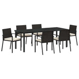Garden Dining Set 7 pcs Black Powder-Coated Steel - Front View