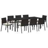 Garden Dining Set 9 pcs Black Powder-Coated Steel - Front View