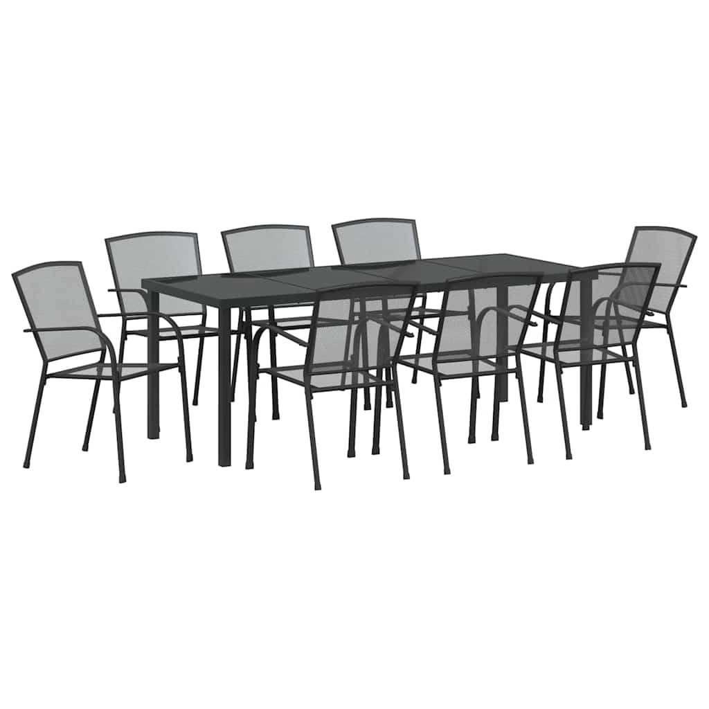 Garden Dining Set 9 pcs Anthracite Powder-Coated Steel