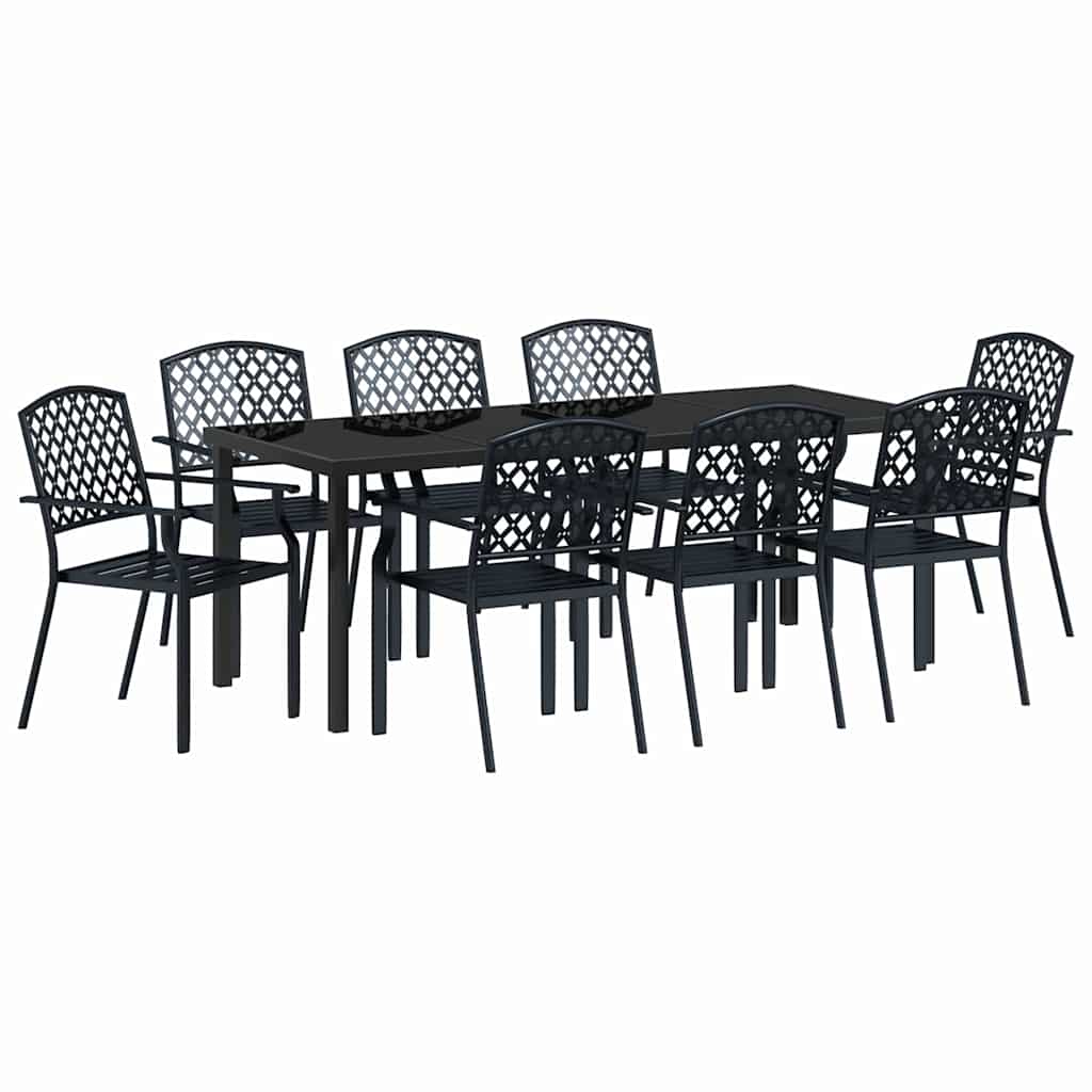 Garden Dining Set 9 pcs Anthracite Powder-Coated Steel