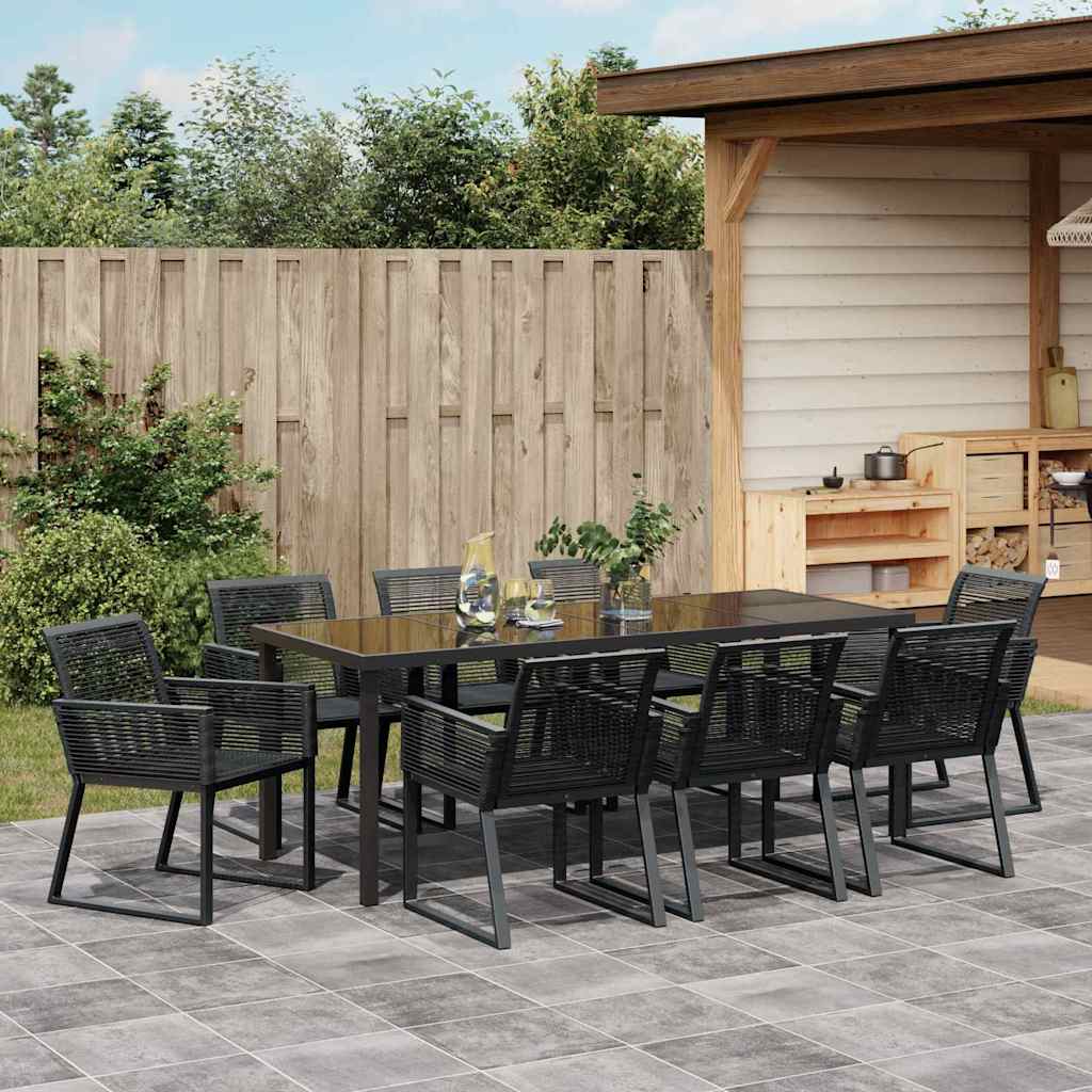 Garden Dining Set 9 pcs Black Powder-Coated Steel