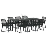 Garden Dining Set 9 pcs Black Powder-Coated Steel - Side View