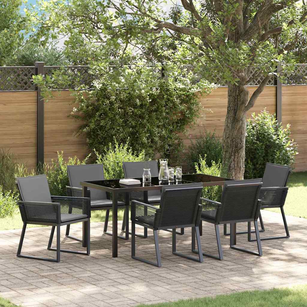 Garden Dining Set 7 pcs Black Powder-Coated Steel