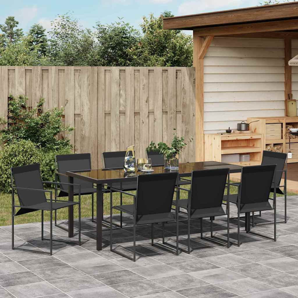 Garden Dining Set 9 pcs Black Textilene and Steel
