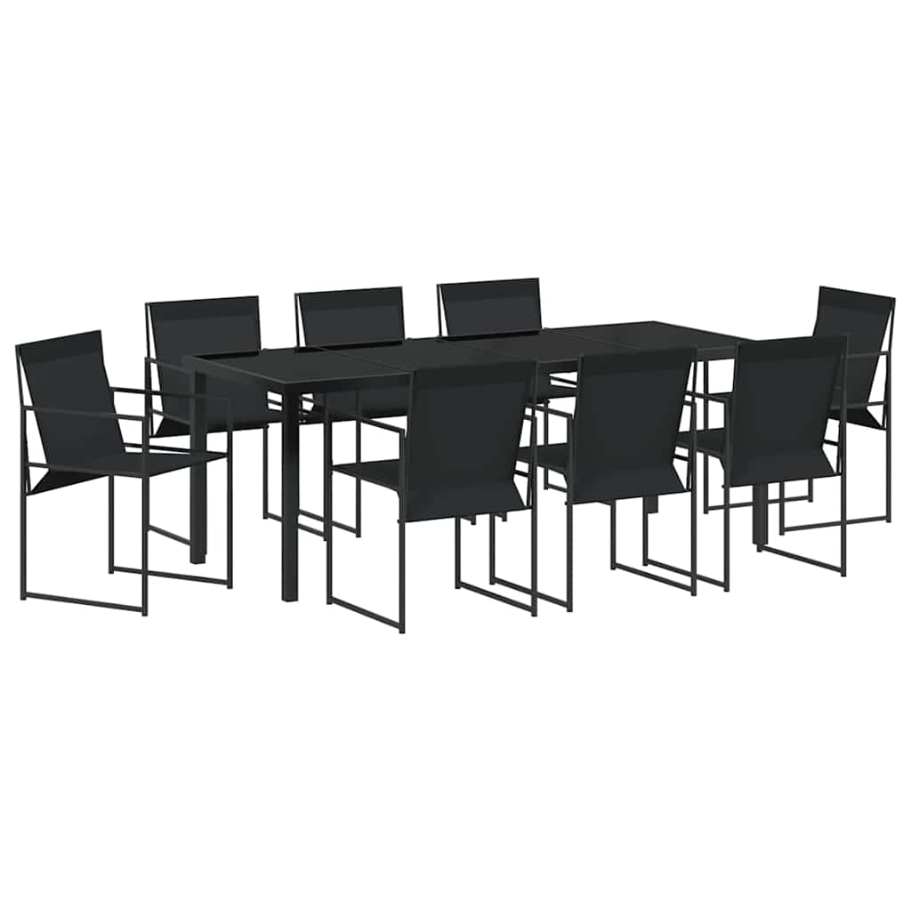 Garden Dining Set 9 pcs Black Textilene and Steel