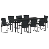 Garden Dining Set 9 pcs Black Textilene and Steel - Front View