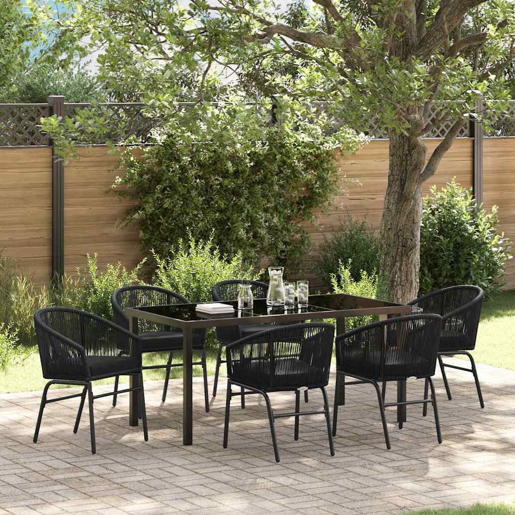 Garden Dining Set 7 pcs Black Powder-Coated Steel