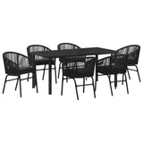 Garden Dining Set 7 pcs Black Powder-Coated Steel - Front View