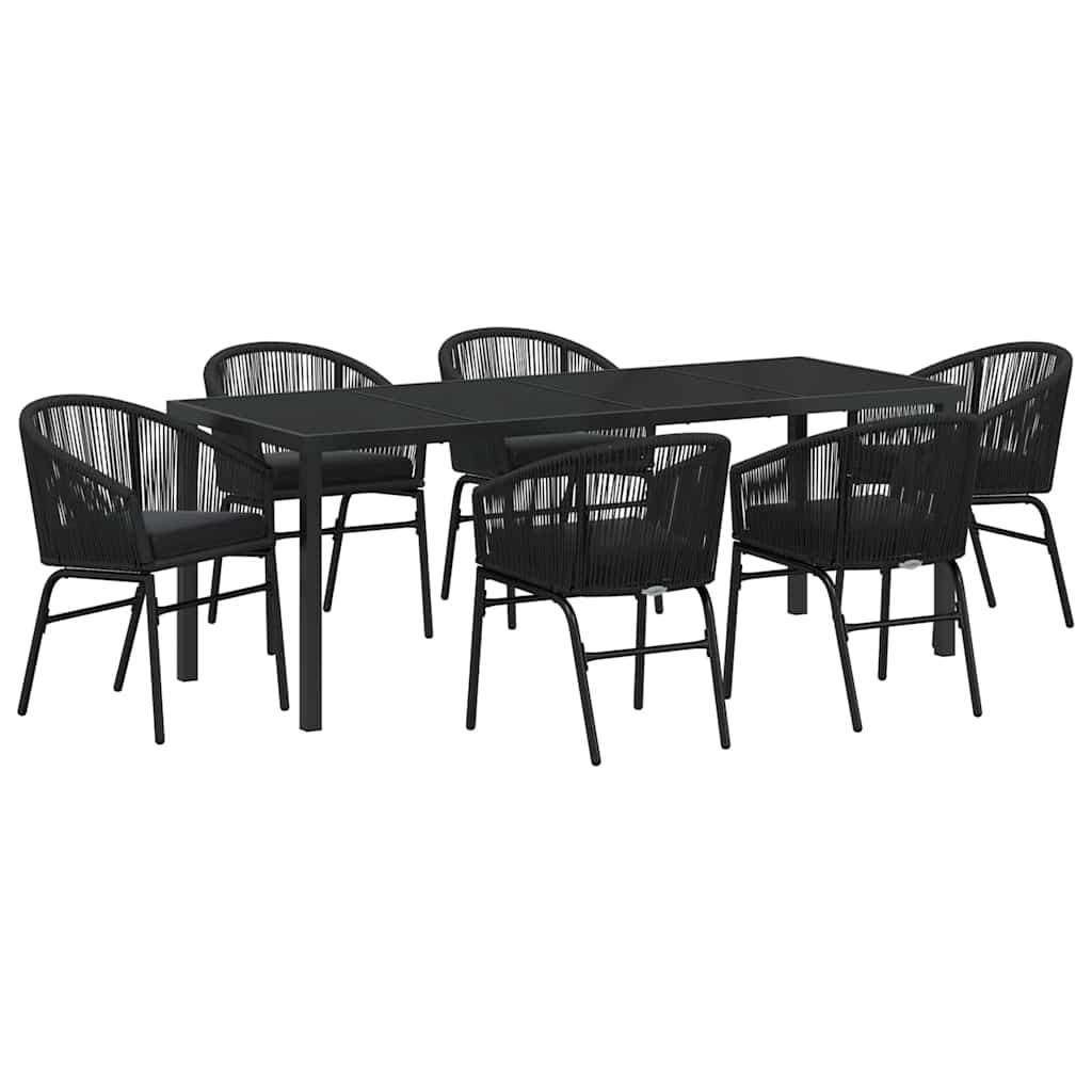Garden Dining Set 7 pcs Black Powder-Coated Steel