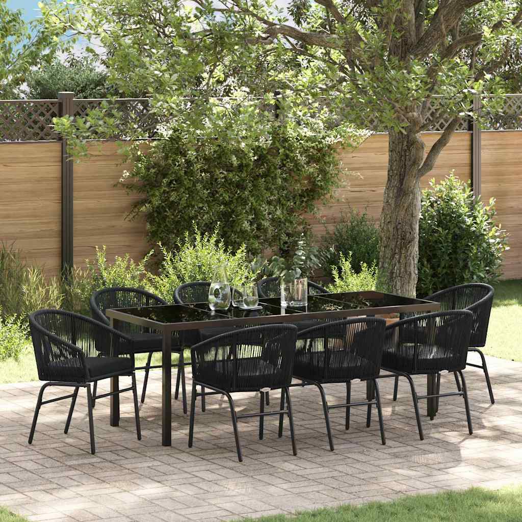 Garden Dining Set 9 pcs Black Powder-Coated Steel