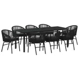 Garden Dining Set 9 pcs Black Powder-Coated Steel - Front View