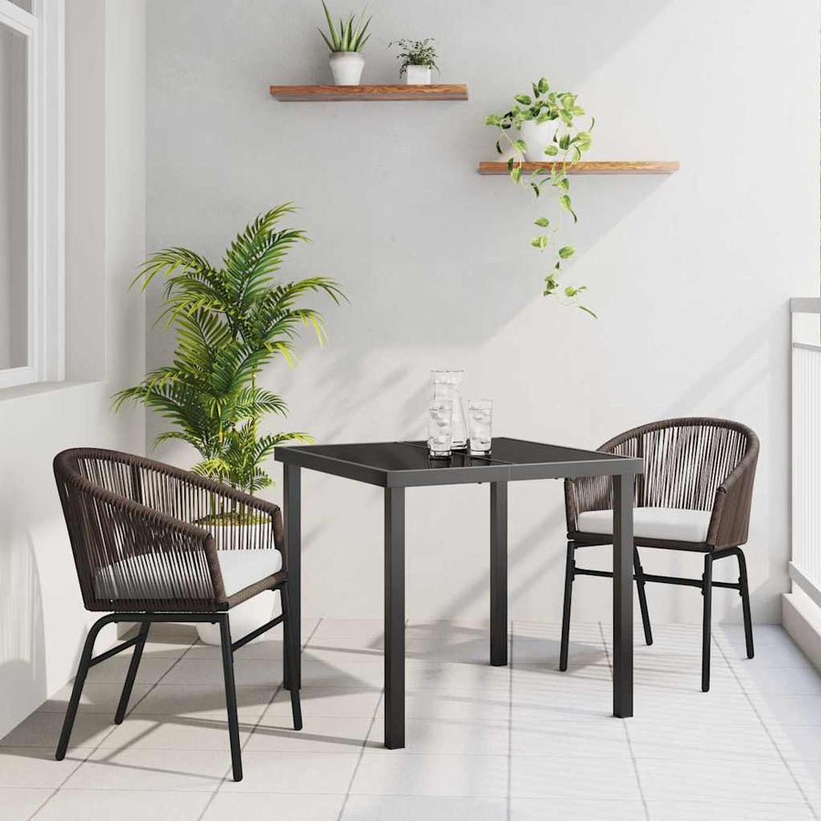 Garden Dining Set 3 pcs Brown Powder-Coated Steel