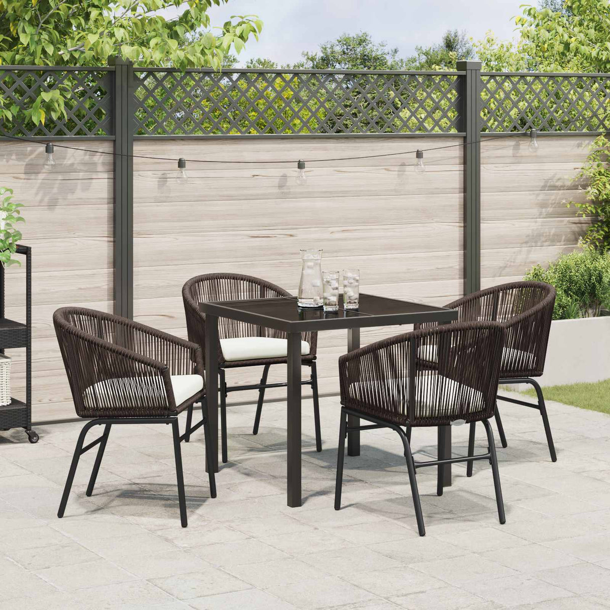 Garden Dining Set 5 pcs Brown Powder-Coated Steel