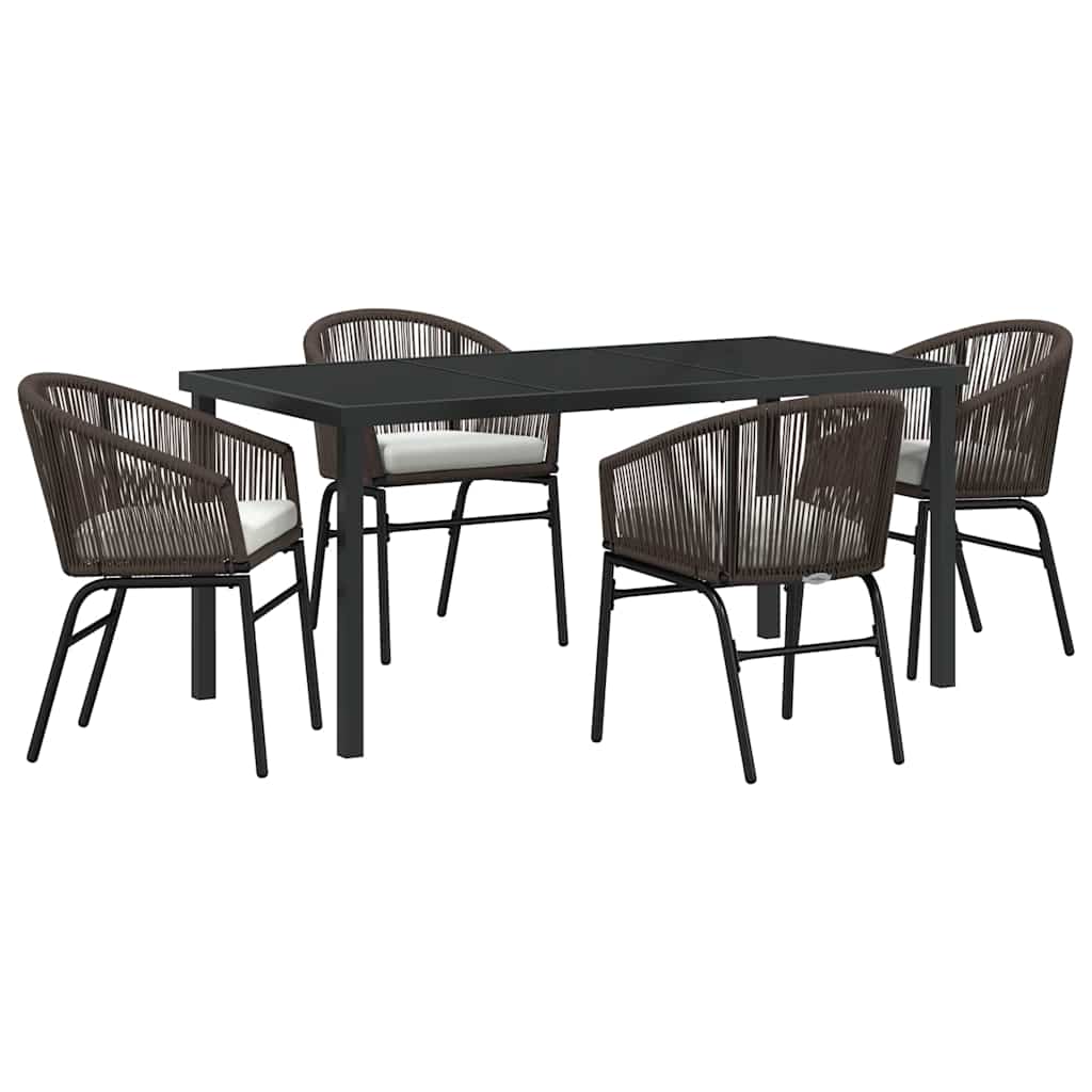 Garden Dining Set 5 pcs Brown Powder-Coated Steel