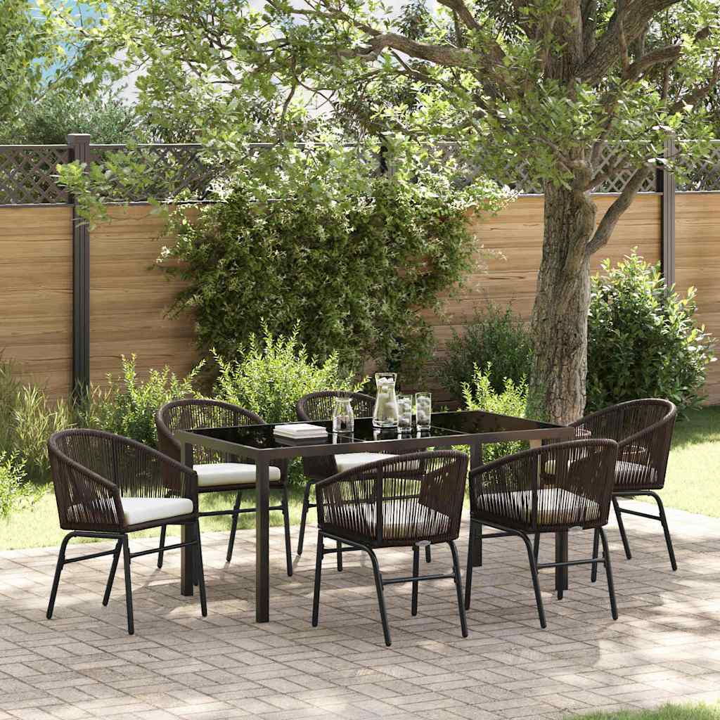 Garden Dining Set 7 pcs Brown Powder-Coated Steel