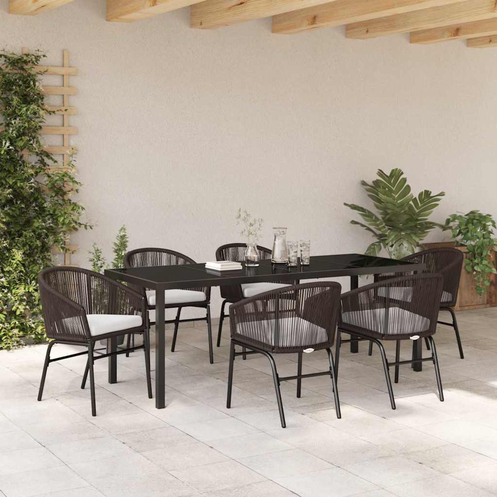 Garden Dining Set 7 pcs Brown Powder-Coated Steel