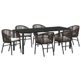 Garden Dining Set 7 pcs Brown Powder-Coated Steel - Front View