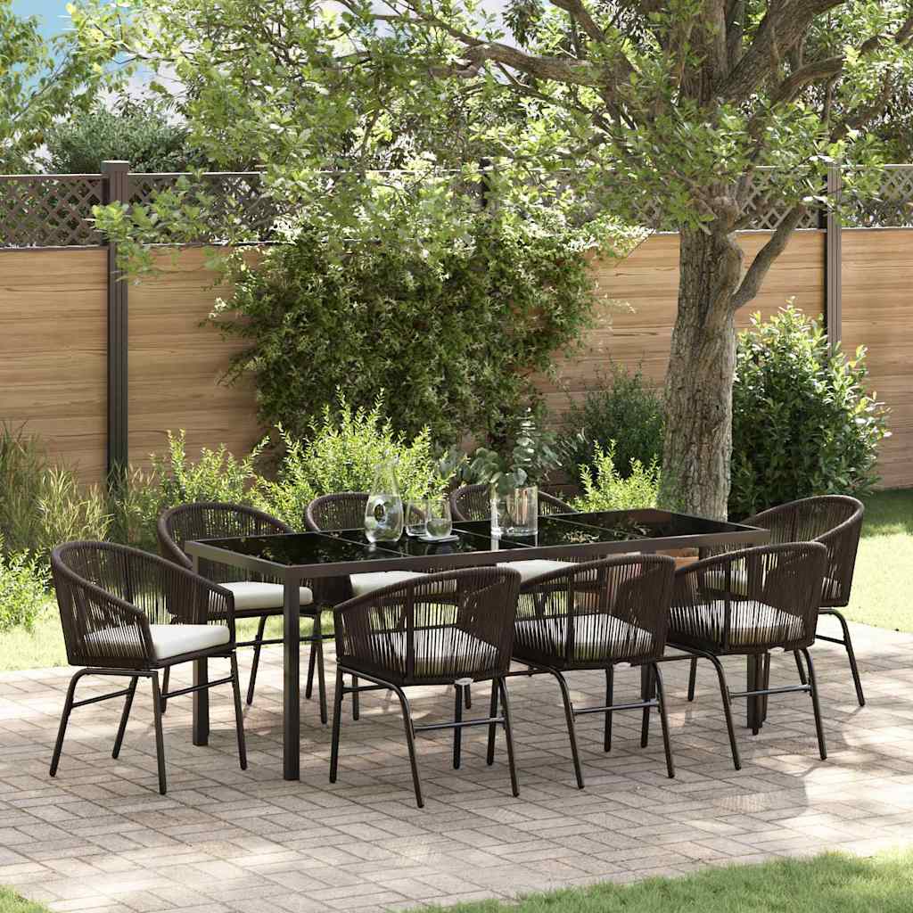 Garden Dining Set 9 pcs Brown Powder-Coated Steel