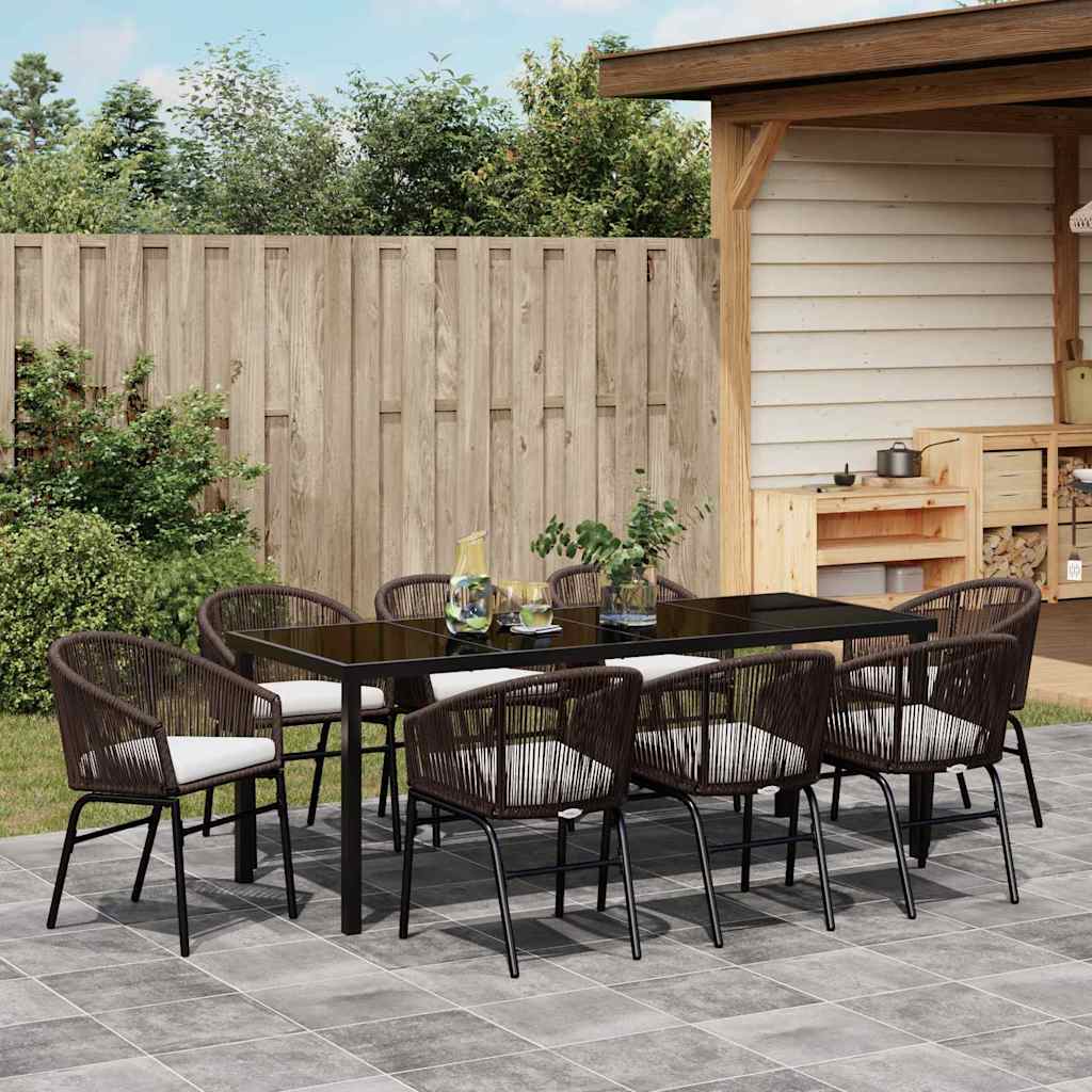 Garden Dining Set 9 pcs Brown Powder-Coated Steel