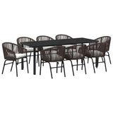 Garden Dining Set 9 pcs Brown Powder-Coated Steel