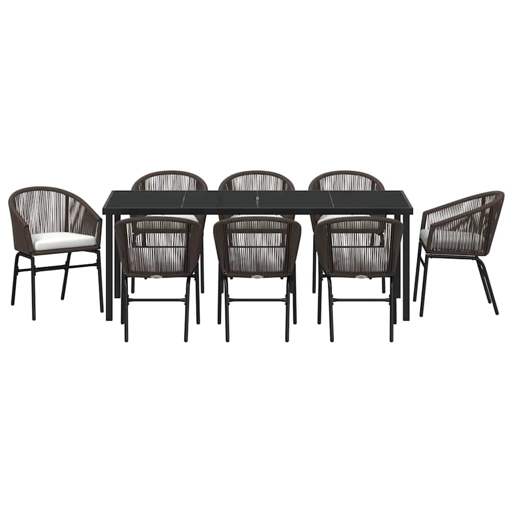 Garden Dining Set 9 pcs Brown Powder-Coated Steel
