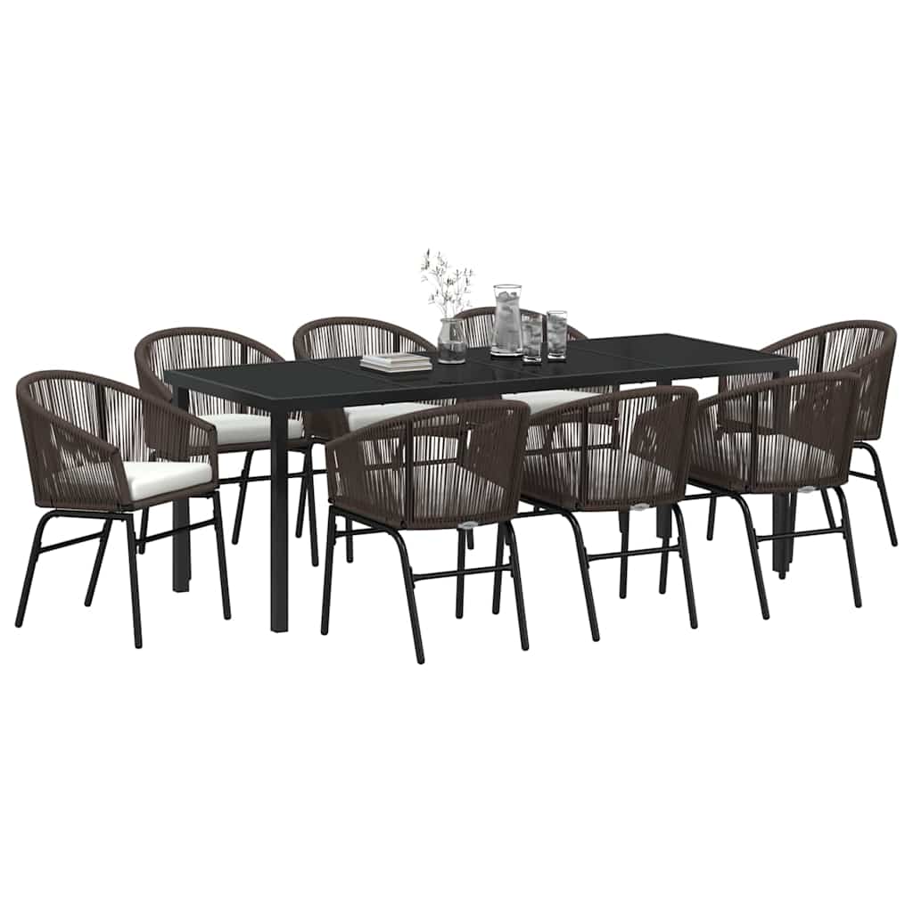Garden Dining Set 9 pcs Brown Powder-Coated Steel