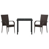 Garden Dining Set 3 pcs Brown Powder-Coated Steel - Close-Up Angle