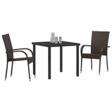 Garden Dining Set 3 pcs Brown Powder-Coated Steel - Side View