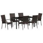Garden Dining Set 7 pcs Brown Powder-Coated Steel